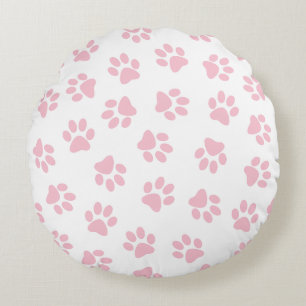 Muster von Pfoten, Hundeschrauben, Baby-Pink-Pfote Rundes Kissen