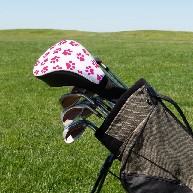 Muster von Pfoten, Hundeschrauben, rosa Pfoten Golf Headcover (In SItu)