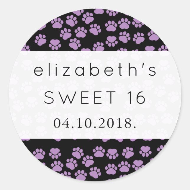 Muster von Pfoten, Lila Pfoten, Hundepuppen, süß 1 Runder Aufkleber (Vorderseite)