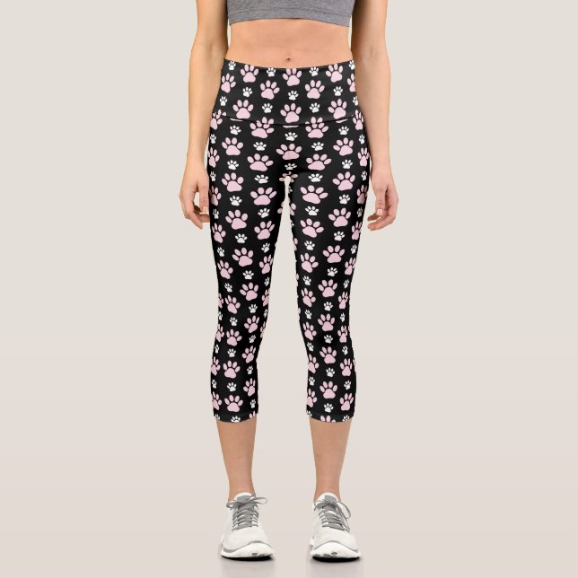 Muster von Pfoten, rosa Pfoten, Hundepfoten, Tierp Capri Leggings (Vorderseite)