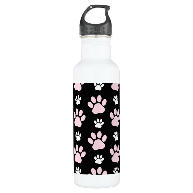 Muster von Pfoten, rosa Pfoten, Hundepfoten, Tierp Edelstahlflasche (Vorderseite)