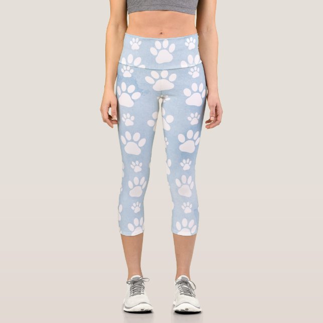Muster von Pfoten, Weiße Pfoten, Wasserfarben, Bla Capri Leggings (Vorderseite)