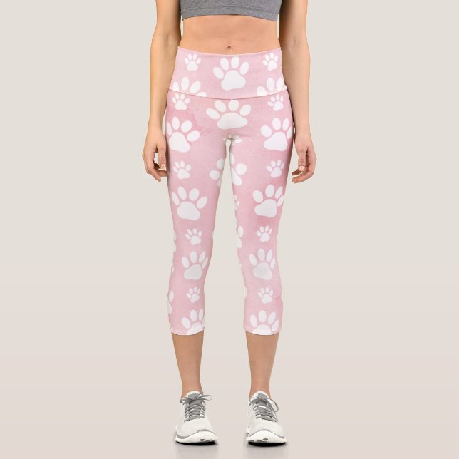 Muster von Pfoten, weißen Pfoten, Aquarellfarben,  Capri Leggings (Vorderseite)