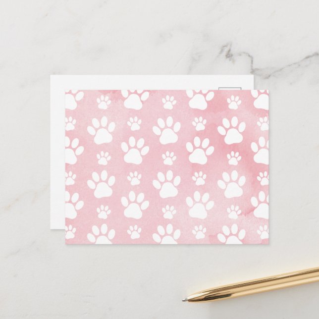 Muster von Pfoten, weißen Pfoten, Aquarellfarben,  Postkarte (Vorderseite/Rückseite Beispiel)