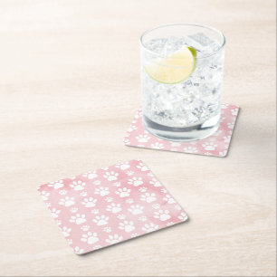 Muster von Pfoten, weißen Pfoten, Aquarellfarben,  Rechteckiger Pappuntersetzer