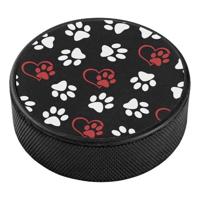 Muster von Pfoten, weißen Pfoten, roten Pfoten, He Eishockey Puck (3/4)