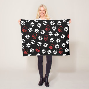 Muster von Pfoten, weißen Pfoten, roten Pfoten, He Fleecedecke