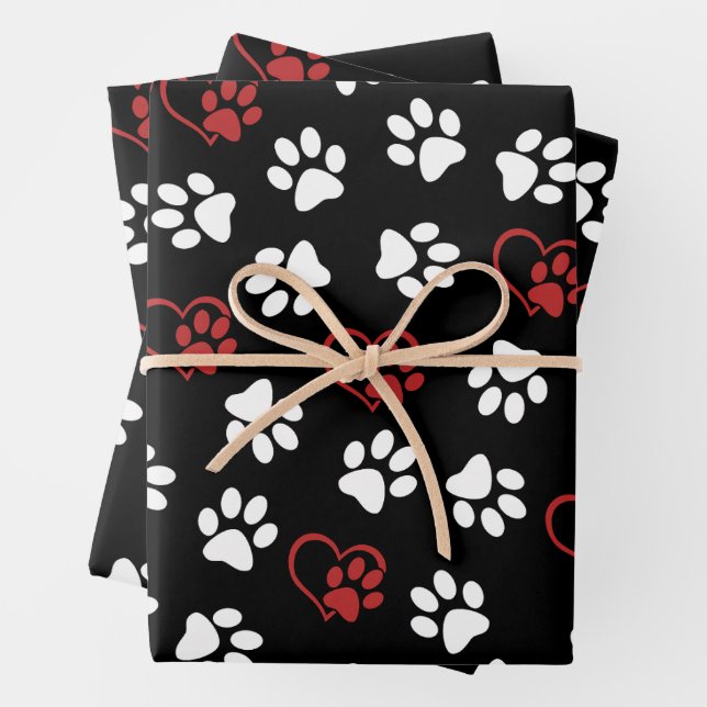 Muster von Pfoten, weißen Pfoten, roten Pfoten, He Geschenkpapier Set (Beispiel)