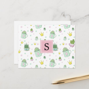 Muster von Sukkulenten, Kaktusmuster, Monogramm Postkarte