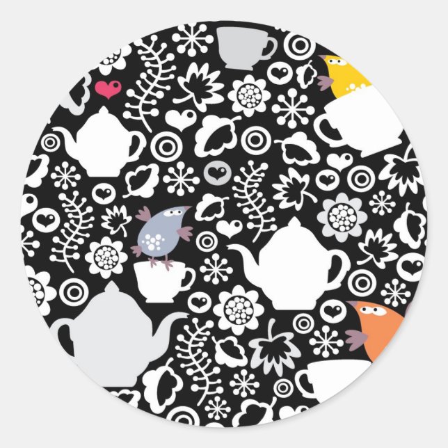 Muster von Vögeln und Tassen Runder Aufkleber (Vorderseite)