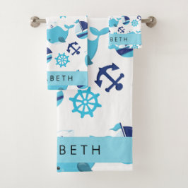 Muster von Walen, Blauen Walen, Ihr Name Badhandtuch Set