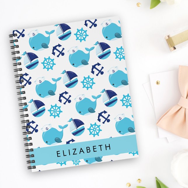 Muster von Walen, Blauen Walen, Ihr Name Notizbuch (Von Creator hochgeladen)
