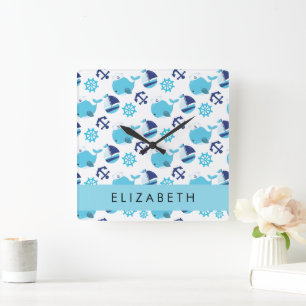 Muster von Walen, Blauen Walen, Ihr Name Quadratische Wanduhr