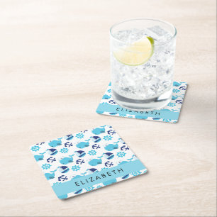 Muster von Walen, Blauen Walen, Ihr Name Rechteckiger Pappuntersetzer