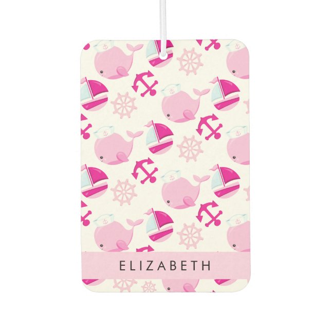 Muster von Walen, rosa Wale, Ihr Name Autolufterfrischer (Vorderseite)