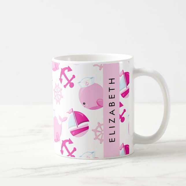 Muster von Walen, rosa Wale, Ihr Name Kaffeetasse (Rechts)