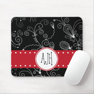 Muster von Wirbel, schwarz und weiß, Monogramm Mousepad