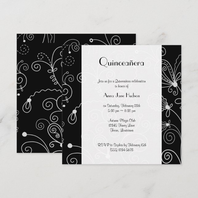 Muster von Wirbel, wirbelloses Muster, Quinceanera Einladung (Vorne/Hinten)