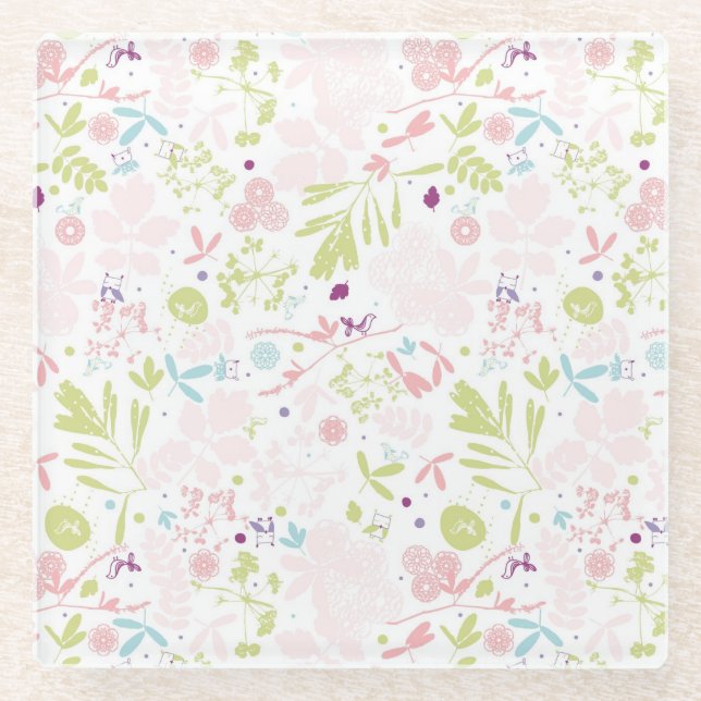 Musteranzeigen mit Blumen Glasuntersetzer (Vorderseite)