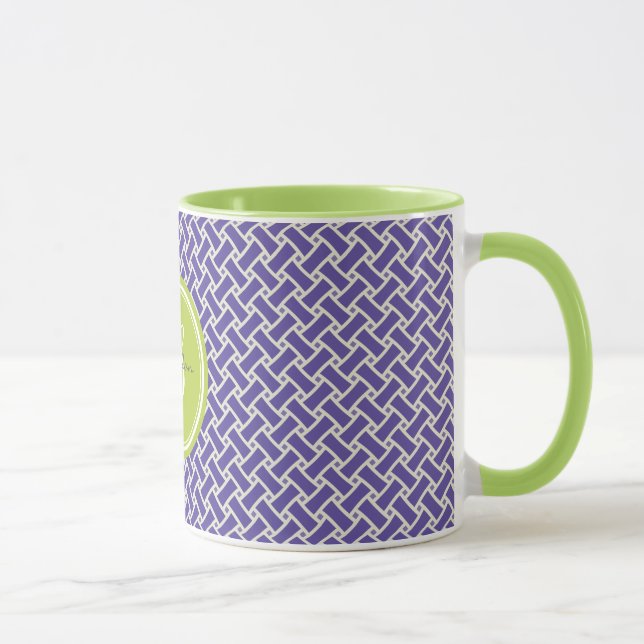 Mustermonogramm des lila Fischgrätenmusters des Tasse (Rechts)
