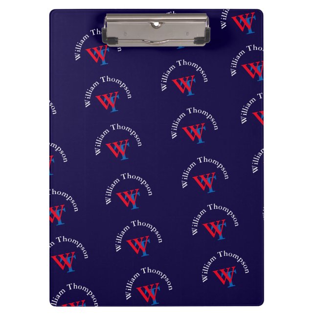 Mustername personalisiert rot/blau mit Monogramm Klemmbrett (Vorderseite)