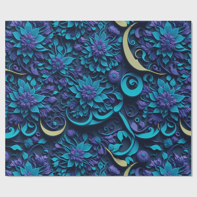 Musterpapier für lila und blaue Blume Geschenkpapier (Flach)