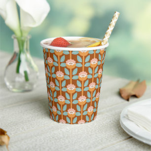 Musterpapierkopien der Retro-Blume im Sommer Pappbecher