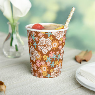 Musterpapierkopien der Retro-Blume im Sommer Pappbecher