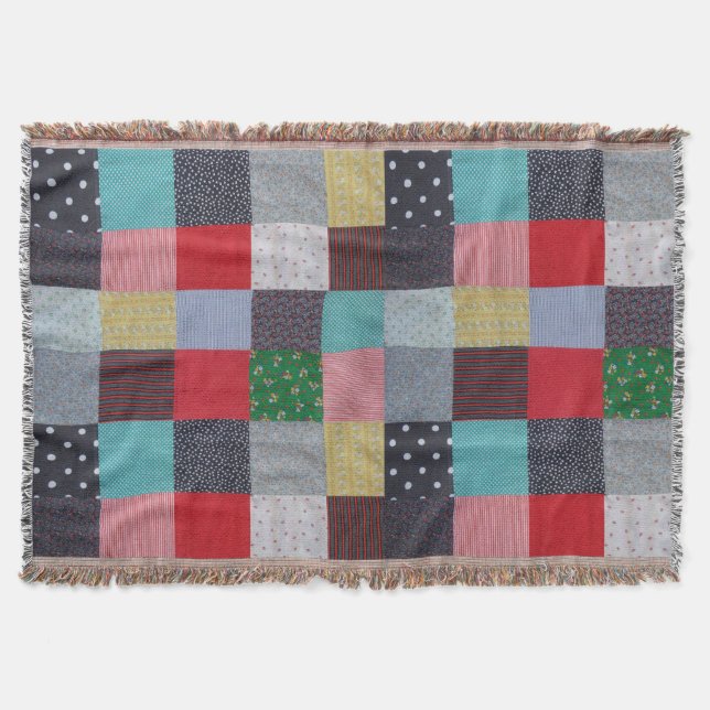 Musterquadrate Vintage farbige Patchwork Decke (Vorderseite)