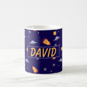 Musterraum orange blaue Name Kaffeetasse