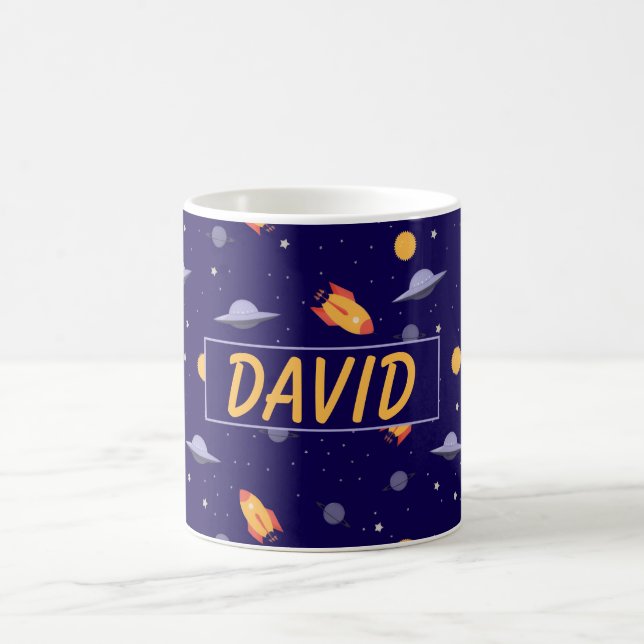 Musterraum orange blaue Name Kaffeetasse (Mittel)