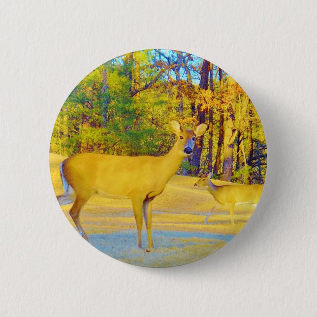 Musturd Colored Deer mit hellblau Button (Vorderseite)