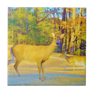 Musturd Colored Deer mit hellblau Fliese