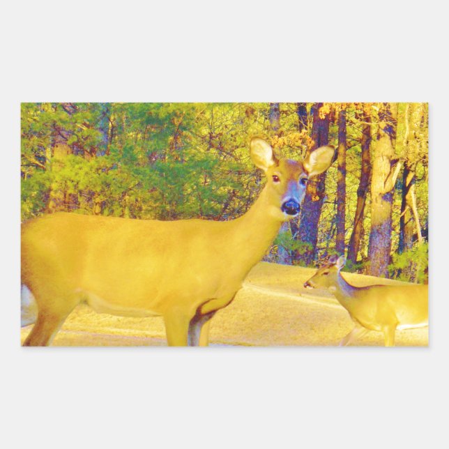 Musturd Colored Deer mit hellblau Rechteckiger Aufkleber (Vorderseite)