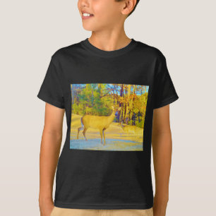 Musturd Colored Deer mit hellblau T-Shirt