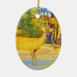 Musturd Colored Deer with light blue Keramikornament