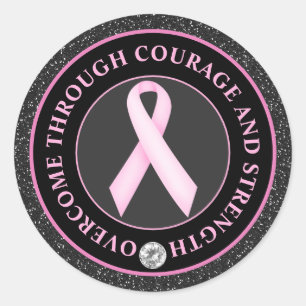 Mut und Stärke – Pink Ribbon Awareness Runder Aufkleber