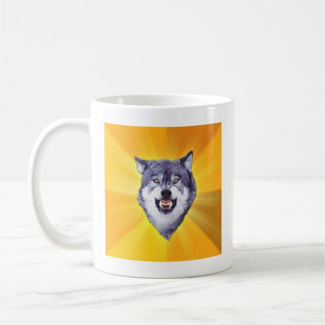 Mut-Wolf-Ratetier Meme Kaffeetasse (Links)