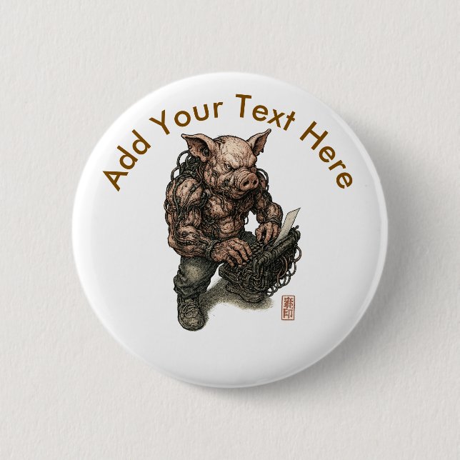 Mutant Pig Warrior - Cyberpunk Butcher mit Ketten Button (Vorderseite)