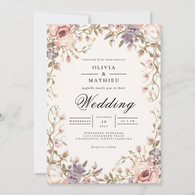 Mute Bloom Archway Romance Wedding Einladung (Vorderseite)
