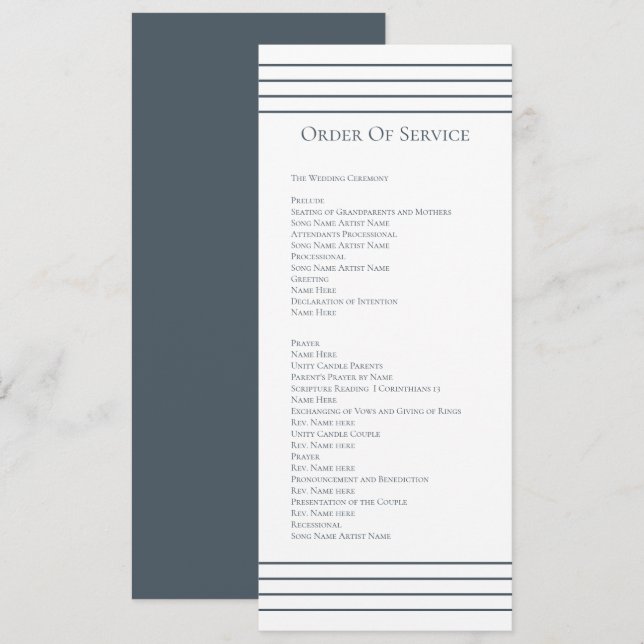 Mute Blue White Order of Service Wedding Card Einladung (Vorne/Hinten)
