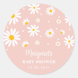 Mute Blush Boho Daisy Blume Baby Girl Dusche Runder Aufkleber