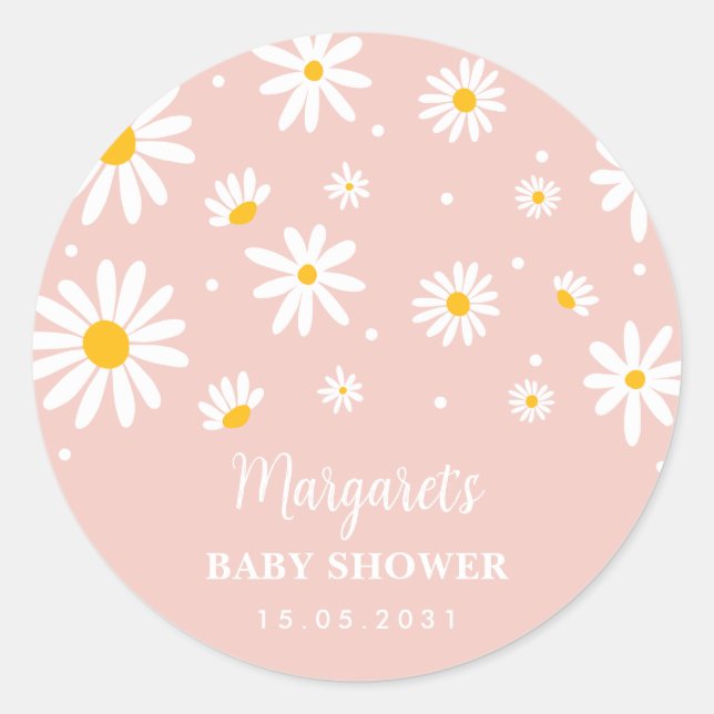 Mute Blush Boho Daisy Blume Baby Girl Dusche Runder Aufkleber (Vorderseite)