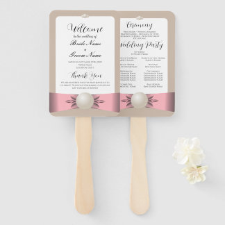 Mute Blush & Tan Pearl Ribbon Hochzeitsprogramm Fächer