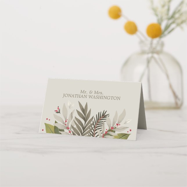 Mute Botanicals Theme | Tan| Hochzeit Platzkarte (Vorderseite)