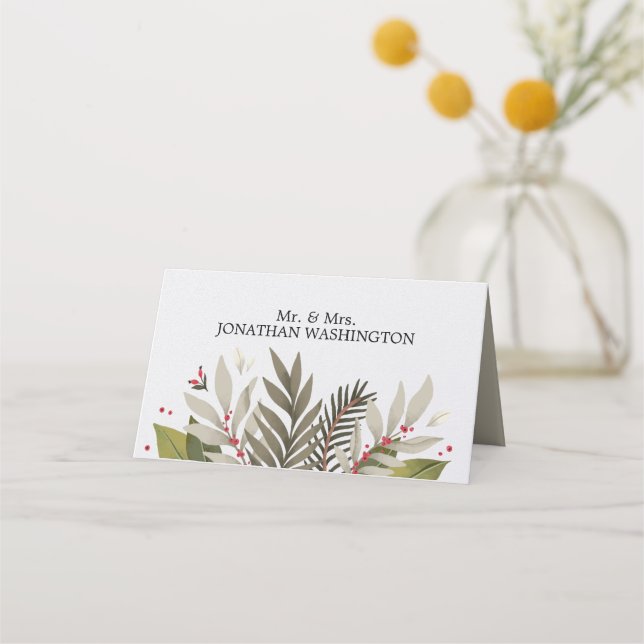 Mute Botanicals Theme Wedding Platzkarte (Vorderseite)
