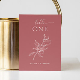 Mute Brick Red Olive Wedding | Botanischer Fall Tischnummer