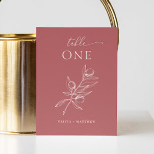 Mute Brick Red Olive Wedding   Botanischer Fall Tischnummer