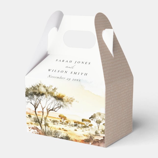 Mute Earthy Watercolor Afrikanische Landschaft Hoc Geschenkschachtel (Vorderseite)