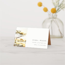 Mute Earthy Watercolor Afrikanische Landschaft Hoc Platzkarte